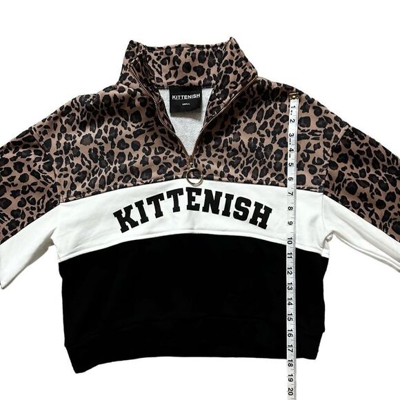 Kittenish Animal Print Color Block Oversized 1/4 Zip Cropped Pullover Small - Picture 8 of 11